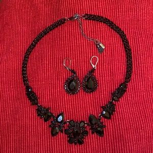Special Occasion Black Stone and Chain Necklace and Earrings
